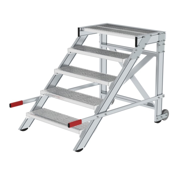 MUNK Arbeitspodest fahrbar, Stufenbreite 800 mm, Stahl-Gitterrost 5 Stufen, 50437