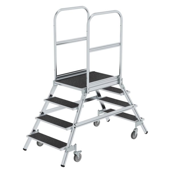 MUNK Podesttreppe beids. begehbar mit Federrolle Korundbeschichtung R13 4 Stufen, 59204
