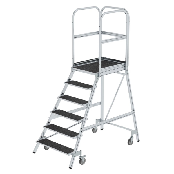 MUNK Podesttreppe eins. begehbar mit Federrollen Korundbeschichtung R13 6 Stufen, 54106