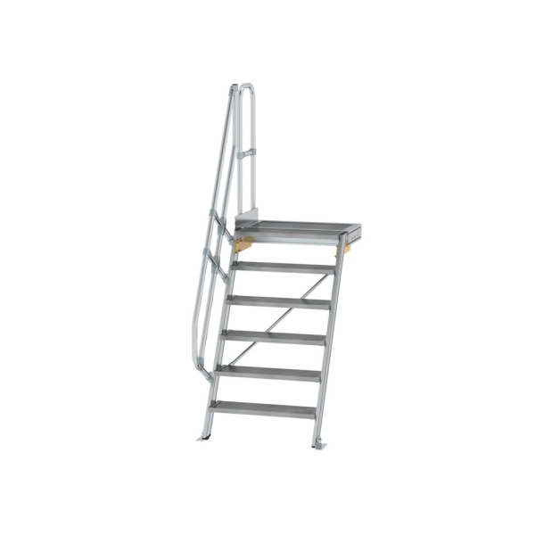 MUNK Treppe mit Plattform 60° Stufenbreite 800 mm 6 Stufen Aluminium geriffelt, 600386