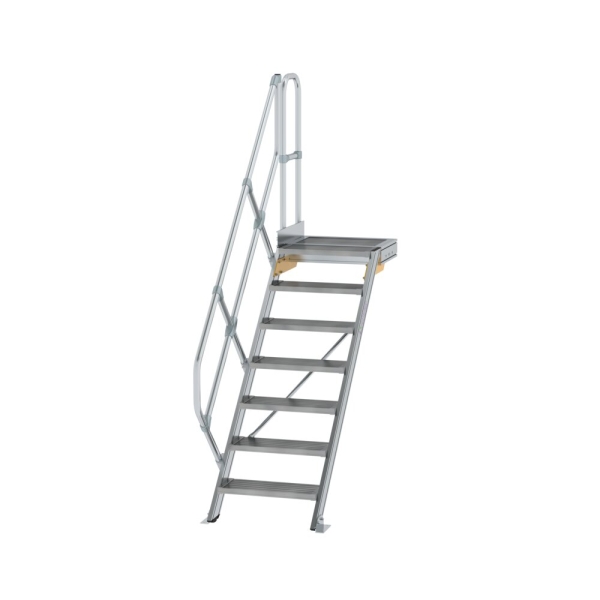 MUNK Treppe mit Plattform 45° Stufenbreite 600 mm 7 Stufen Aluminium geriffelt, 600427