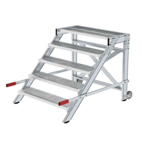 MUNK Arbeitspodest fahrbar, Stufenbreite 1000 mm, Stahl-Gitterrost 5 Stufen, 50441