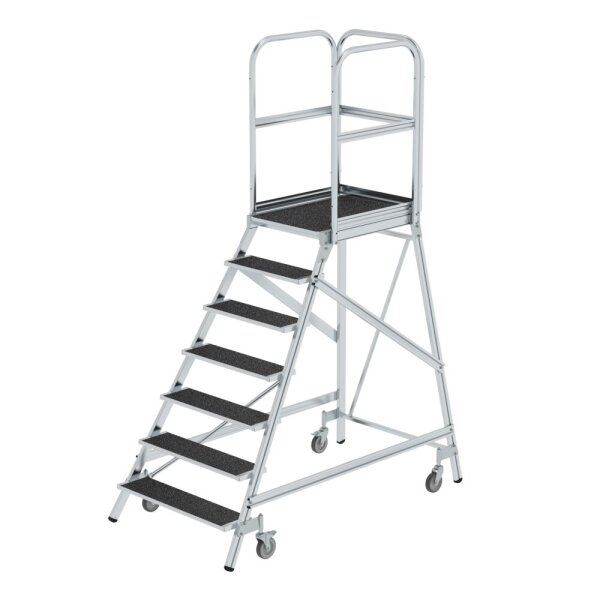 MUNK Podesttreppe eins. begehbar mit Federrollen Korundbeschichtung R13 7 Stufen, 54107