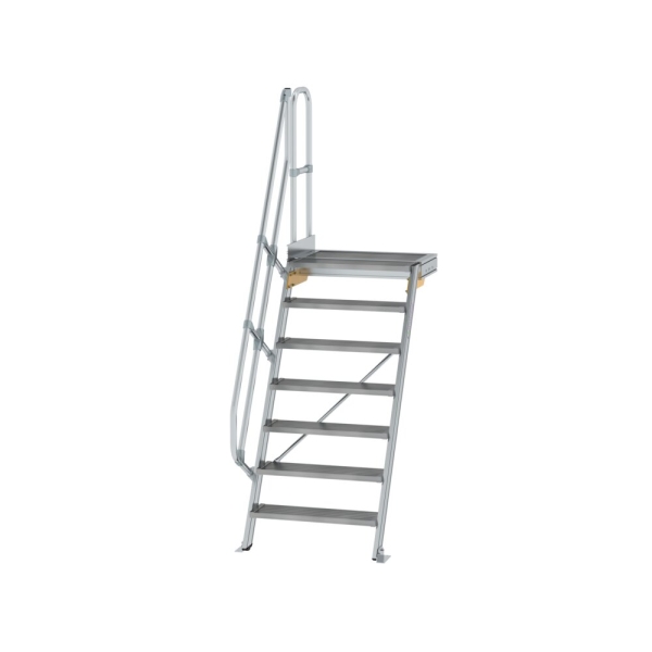 MUNK Treppe mit Plattform 60° Stufenbreite 800 mm 7 Stufen Aluminium geriffelt, 600387