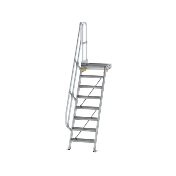 MUNK Treppe mit Plattform 60° Stufenbreite 600 mm 8 Stufen Aluminium geriffelt, 600368