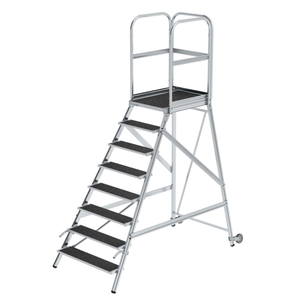 MUNK Podesttreppe einseitig begehbar mit Rollen & Griffen Korrundbesch. R13 8 Stufen, 55108