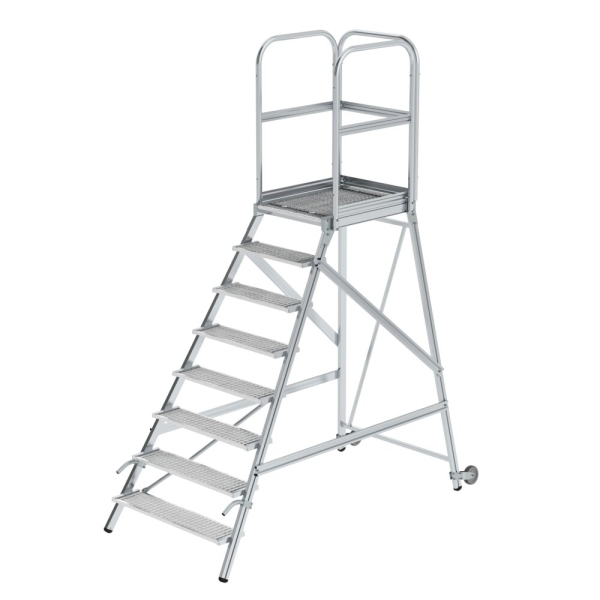 MUNK Podesttreppe eins. begehbar mit Rollen und Griffen Stahl-Gitterrost 8 Stufen, 58108