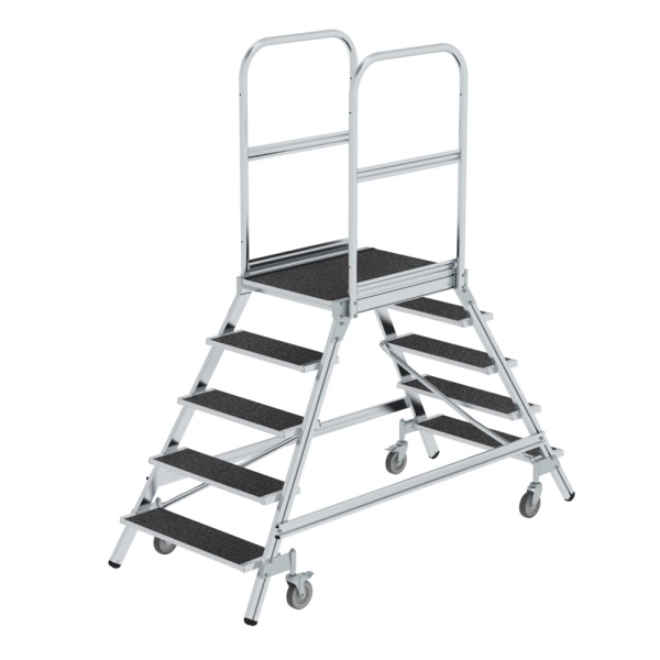 MUNK Podesttreppe beids. begehbar mit Federrolle Korundbeschichtung R13 5 Stufen, 59205