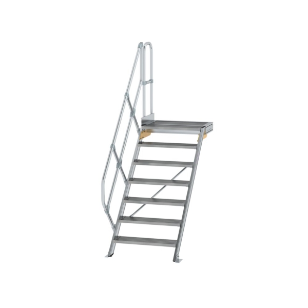 MUNK Treppe mit Plattform 45° Stufenbreite 800 mm 7 Stufen Aluminium geriffelt, 600447