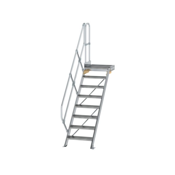 MUNK Treppe mit Plattform 45° Stufenbreite 600 mm 8 Stufen Aluminium geriffelt, 600428