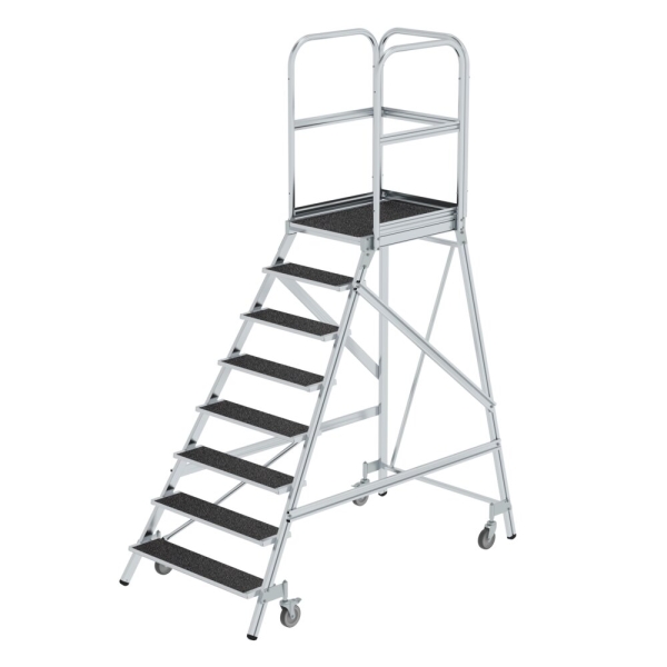 MUNK Podesttreppe eins. begehbar mit Federrollen Korundbeschichtung R13 8 Stufen, 54108