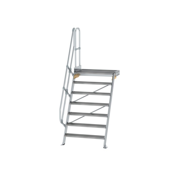 MUNK Treppe mit Plattform 60° Stufenbreite 1000 mm 7 Stufen Aluminium geriffelt, 600407