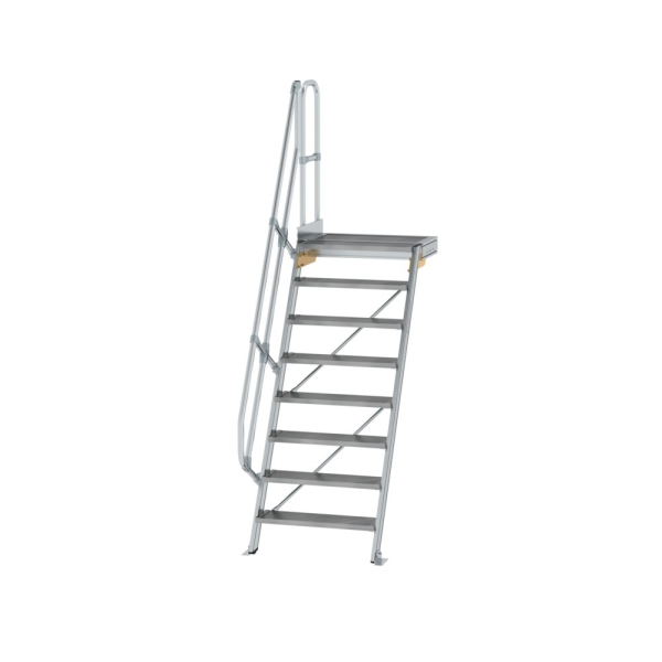 MUNK Treppe mit Plattform 60° Stufenbreite 800 mm 8 Stufen Aluminium geriffelt, 600388