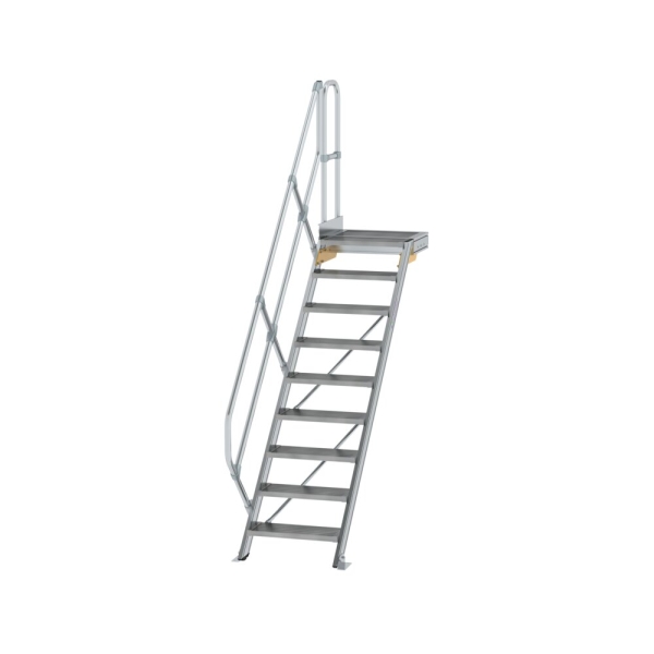 MUNK Treppe mit Plattform 45° Stufenbreite 600 mm 9 Stufen Aluminium geriffelt, 600429