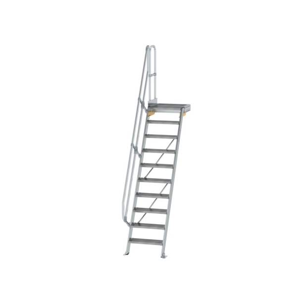 MUNK Treppe mit Plattform 60° Stufenbreite 600 mm 10 Stufen Aluminium geriffelt, 600370
