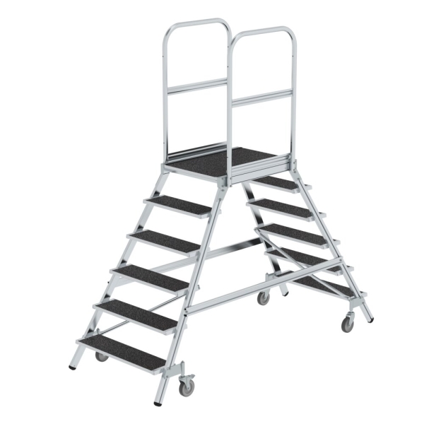 MUNK Podesttreppe beids. begehbar mit Federrolle Korundbeschichtung R13 6 Stufen, 59206