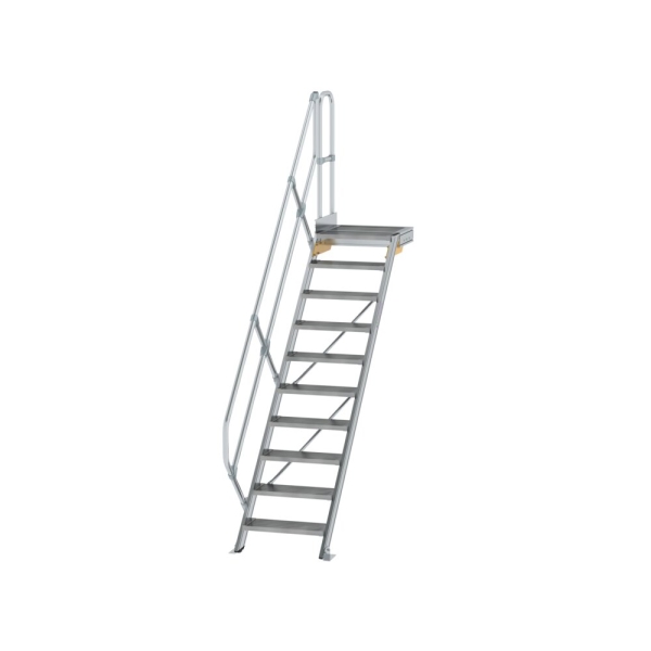 MUNK Treppe mit Plattform 45° Stufenbreite 600 mm 10 Stufen Aluminium geriffelt, 600430