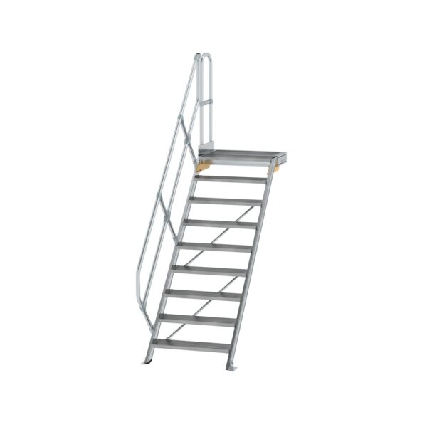 MUNK Treppe mit Plattform 45° Stufenbreite 800 mm 9 Stufen Aluminium geriffelt, 600449