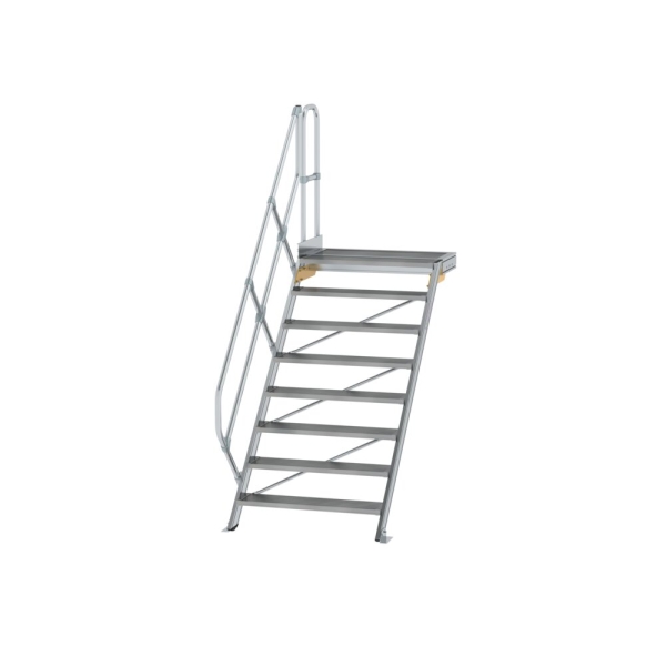 MUNK Treppe mit Plattform 45° Stufenbreite 1000 mm 8 Stufen Aluminium geriffelt, 600468