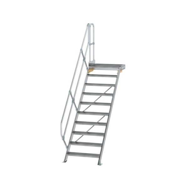 MUNK Treppe mit Plattform 45° Stufenbreite 800 mm 10 Stufen Aluminium geriffelt, 600450