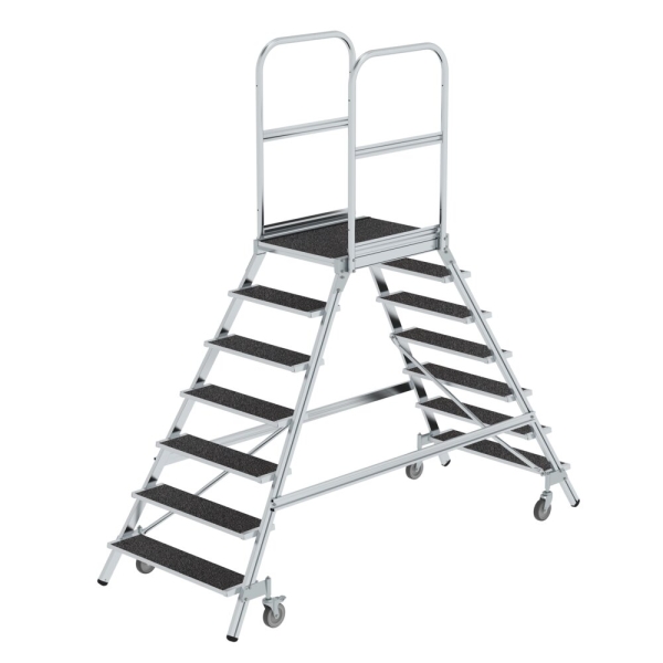 MUNK Podesttreppe beids. begehbar mit Federrolle Korundbeschichtung R13 7 Stufen, 59207