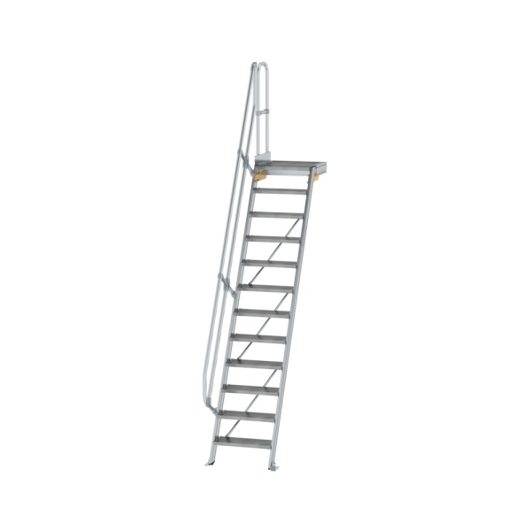 MUNK Treppe mit Plattform 60° Stufenbreite 600 mm 12 Stufen Aluminium geriffelt, 600372