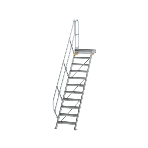 MUNK Treppe mit Plattform 45° Stufenbreite 600 mm 11 Stufen Aluminium geriffelt, 600431