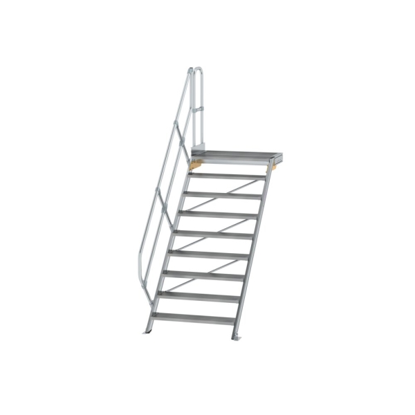 MUNK Treppe mit Plattform 45° Stufenbreite 1000 mm 9 Stufen Aluminium geriffelt, 600469