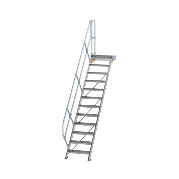 MUNK Treppe mit Plattform 45° Stufenbreite 600 mm 12 Stufen Aluminium geriffelt, 600432
