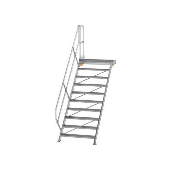 MUNK Treppe mit Plattform 45° Stufenbreite 1000 mm 10 Stufen Aluminium geriffelt, 600470