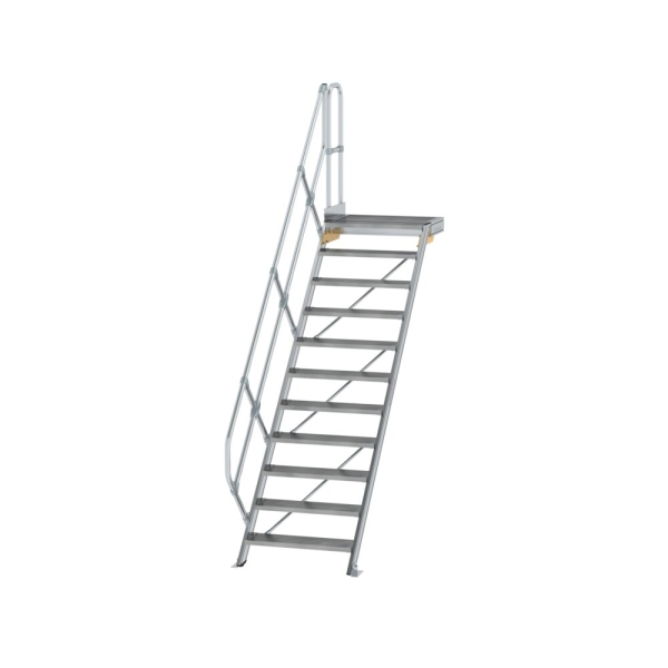 MUNK Treppe mit Plattform 45° Stufenbreite 800 mm 11 Stufen Aluminium geriffelt, 600451