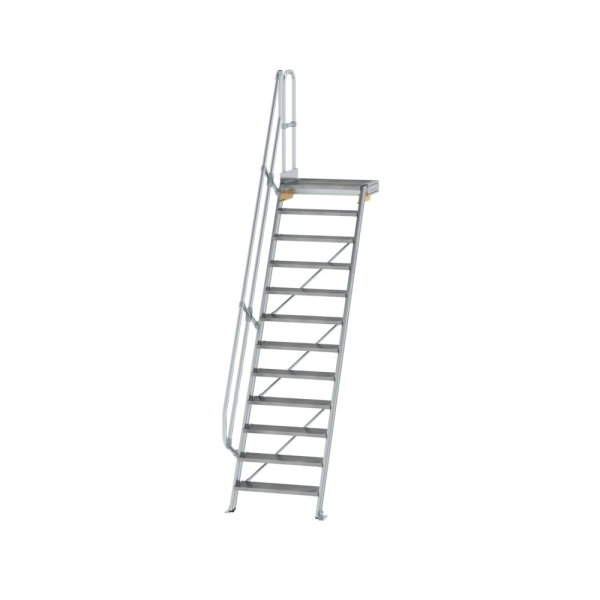 MUNK Treppe mit Plattform 60° Stufenbreite 800 mm 12 Stufen Aluminium geriffelt, 600392