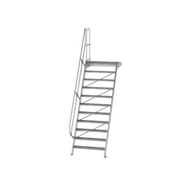 MUNK Treppe mit Plattform 60° Stufenbreite 1000 mm 11 Stufen Aluminium geriffelt, 600411