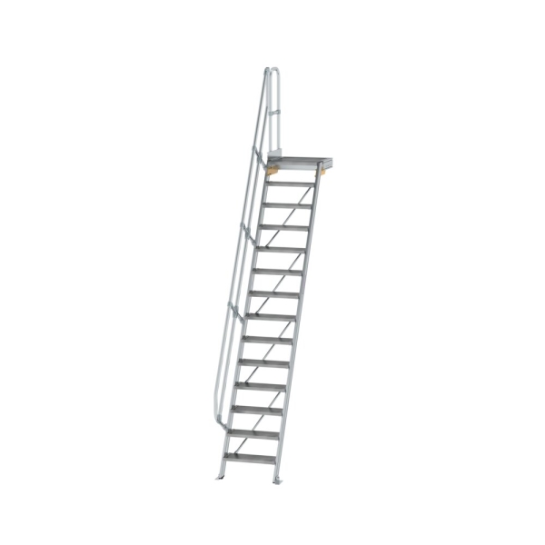 MUNK Treppe mit Plattform 60° Stufenbreite 600 mm 14 Stufen Aluminium geriffelt, 600374