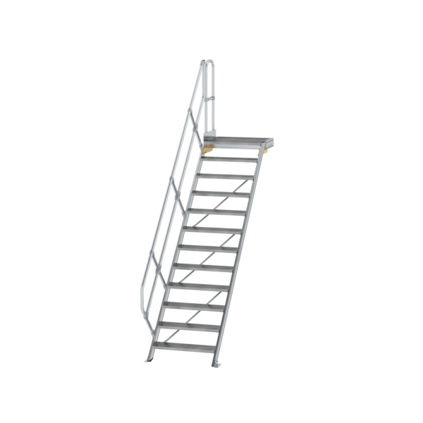 MUNK Treppe mit Plattform 45° Stufenbreite 800 mm 12 Stufen Aluminium geriffelt, 600452
