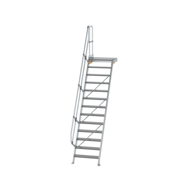 MUNK Treppe mit Plattform 60° Stufenbreite 800 mm 13 Stufen Aluminium geriffelt, 600393