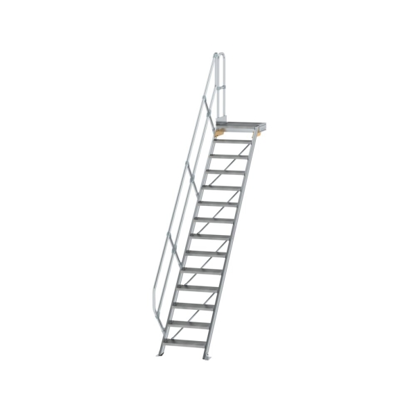 MUNK Treppe mit Plattform 45° Stufenbreite 600 mm 14 Stufen Aluminium geriffelt, 600434