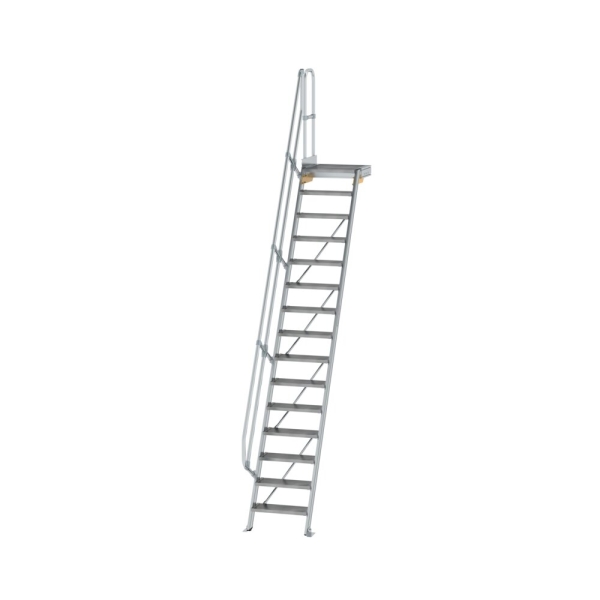 MUNK Treppe mit Plattform 60° Stufenbreite 600 mm 15 Stufen Aluminium geriffelt, 600375