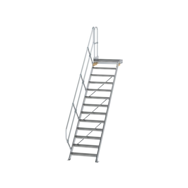 MUNK Treppe mit Plattform 45° Stufenbreite 800 mm 13 Stufen Aluminium geriffelt, 600453