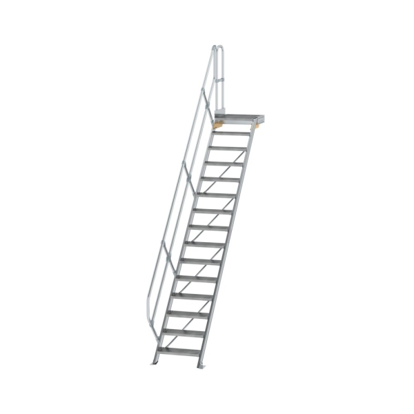 MUNK Treppe mit Plattform 45° Stufenbreite 600 mm 15 Stufen Aluminium geriffelt, 600435