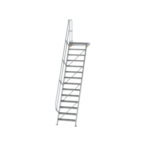 MUNK Treppe mit Plattform 60° Stufenbreite 800 mm 14 Stufen Aluminium geriffelt, 600394