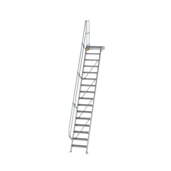MUNK Treppe mit Plattform 60° Stufenbreite 600 mm 16 Stufen Aluminium geriffelt, 600376