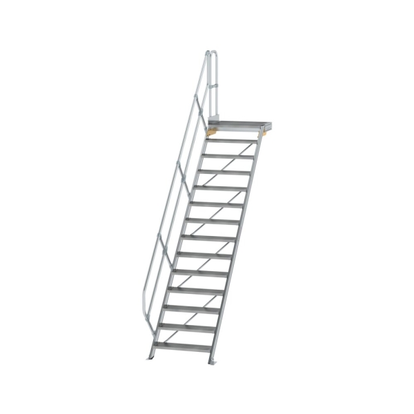 MUNK Treppe mit Plattform 45° Stufenbreite 800 mm 14 Stufen Aluminium geriffelt, 600454