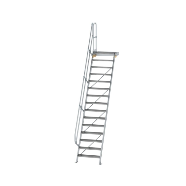MUNK Treppe mit Plattform 60° Stufenbreite 800 mm 15 Stufen Aluminium geriffelt, 600395