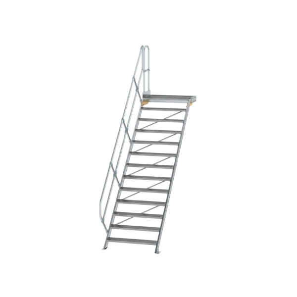 MUNK Treppe mit Plattform 45° Stufenbreite 1000 mm 13 Stufen Aluminium geriffelt, 600473