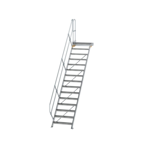 MUNK Treppe mit Plattform 45° Stufenbreite 800 mm 15 Stufen Aluminium geriffelt, 600455