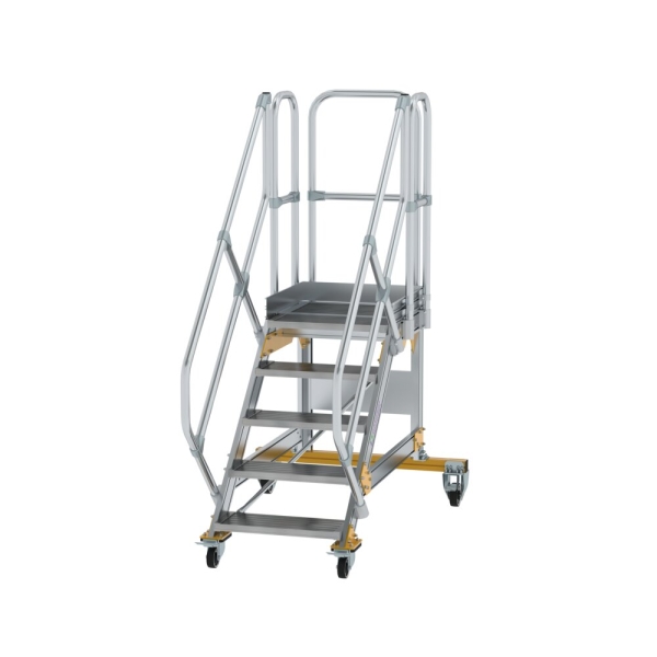 MUNK Plattformtreppe 45° fahrbar Stufenbreite 600 mm 5 Stufen Aluminium geriffelt, 600765