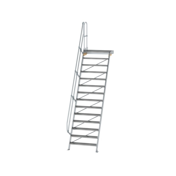 MUNK Treppe mit Plattform 60° Stufenbreite 1000 mm 14 Stufen Aluminium geriffelt, 600414