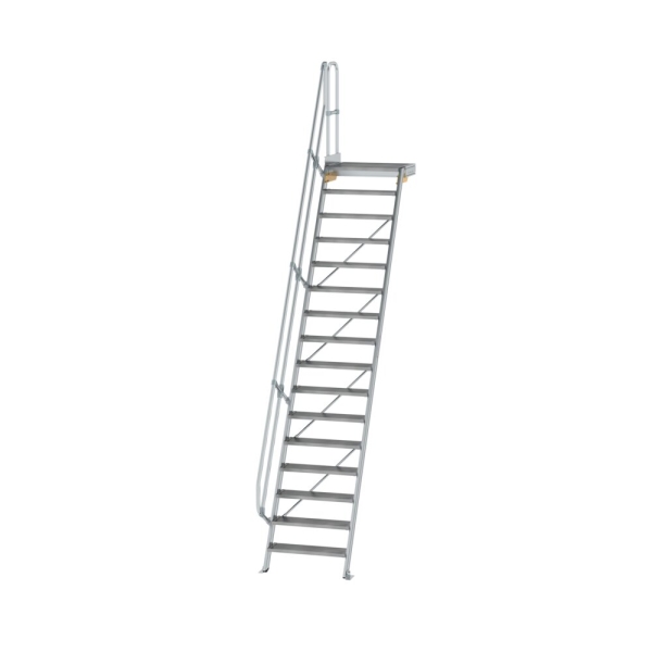 MUNK Treppe mit Plattform 60° Stufenbreite 800 mm 16 Stufen Aluminium geriffelt, 600396