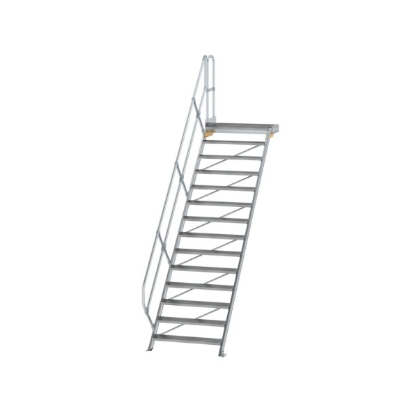 MUNK Treppe mit Plattform 45° Stufenbreite 1000 mm 14 Stufen Aluminium geriffelt, 600474